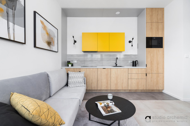 projekt - Apartament żółty - realizacja wnętrza mieszkania pod wynajem, Zator