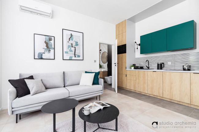 projekt - Apartament zielony - realizacja wnętrza mieszkania pod wynajem, Zator