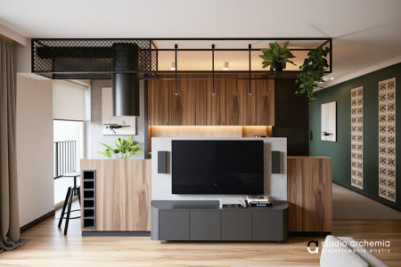 Nowoczesny salon z loftowymi elementami