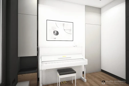Białe pianino w mieszkaniu