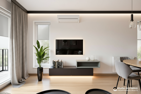 Minimalistyczny salon z telewizorem